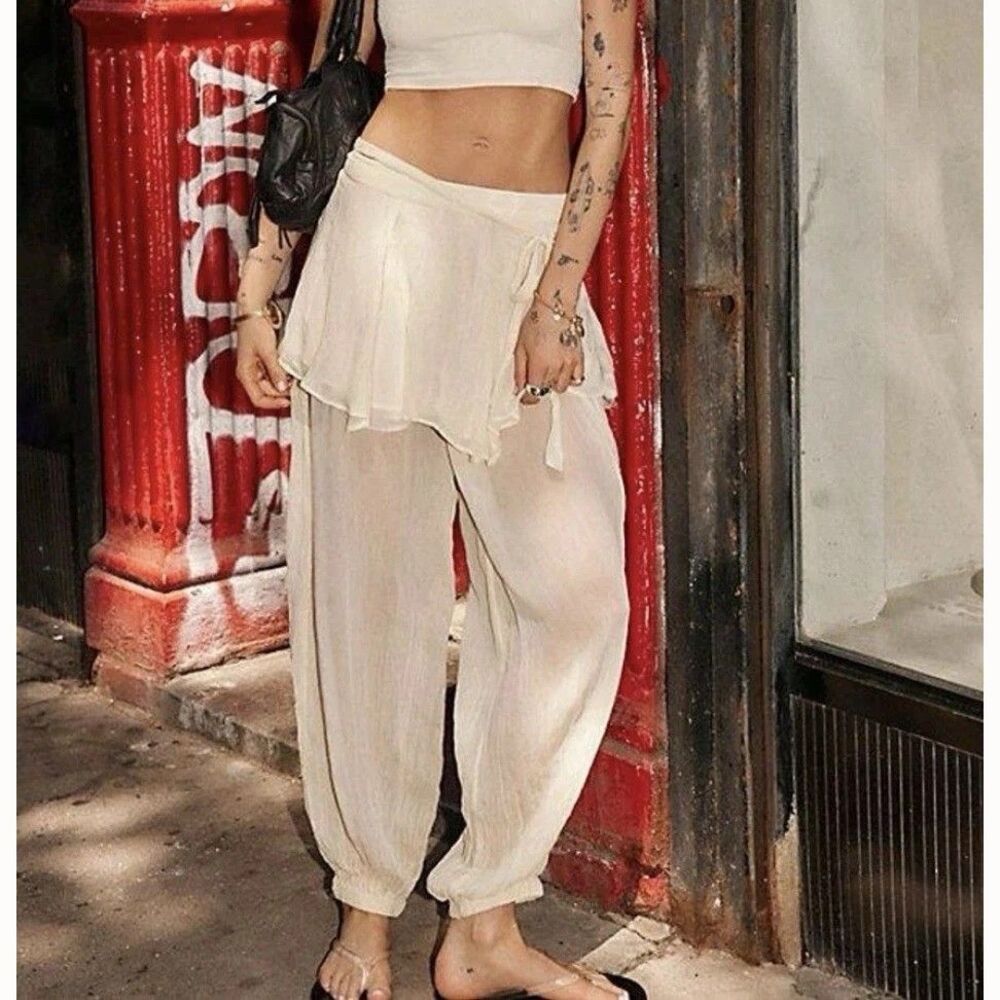 Free People Tongue Tied Sheer Balloon Pants Bubble Overlay Mid-Rise S 291473